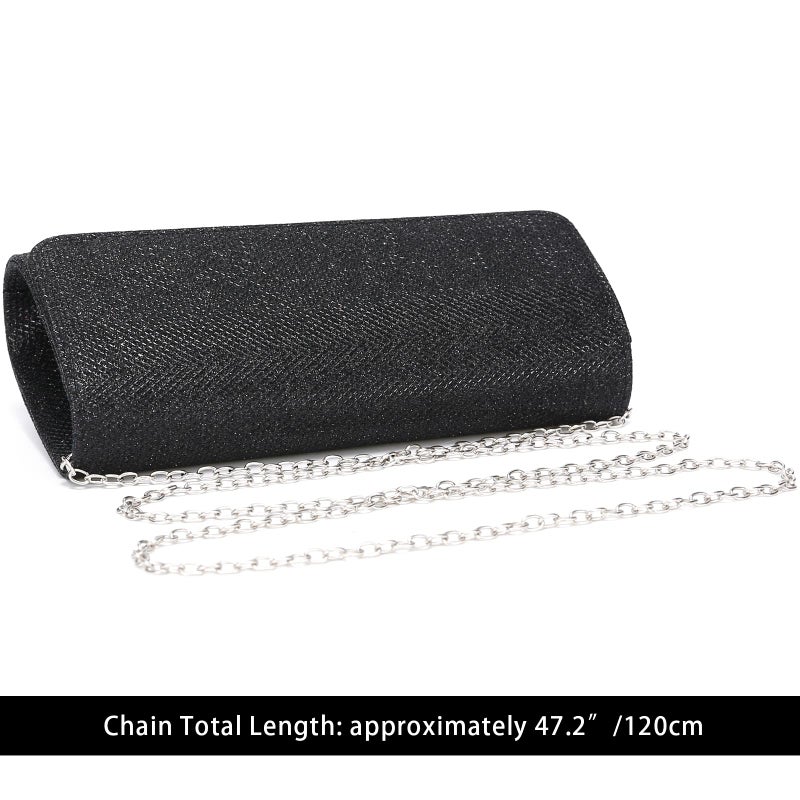 Outrip Women's Evening Bag Clutch Purse Glitter Party Wedding Handbag with Chain (Black) - Image 4